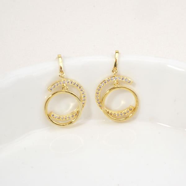14K GOLD WHITE GOLD DIPPED INTERLOCKING CZ CIRCLE DROP EARRINGS