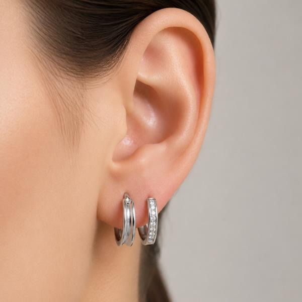 14K GOLD DIPPED CZ ACCENT DOUBLE BAND EARRINGS
