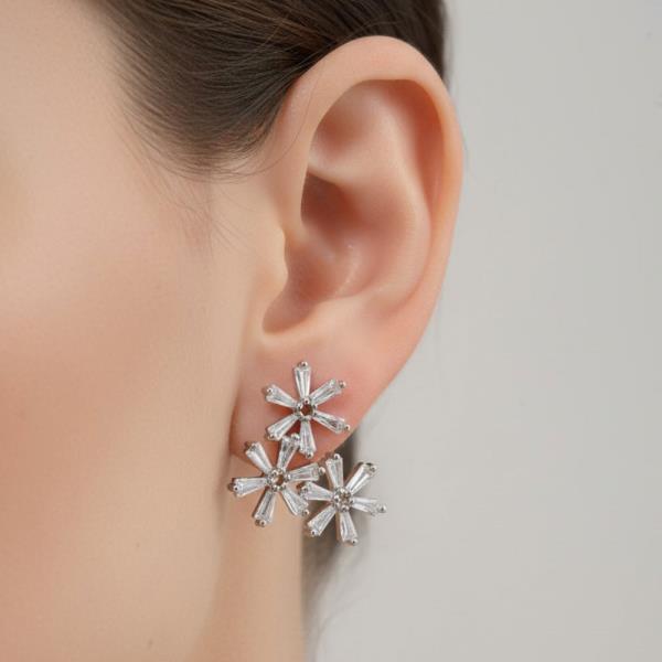 14K GOLD WHITE GOLD DIPPED SUNBURST CZ STUD EARRINGS