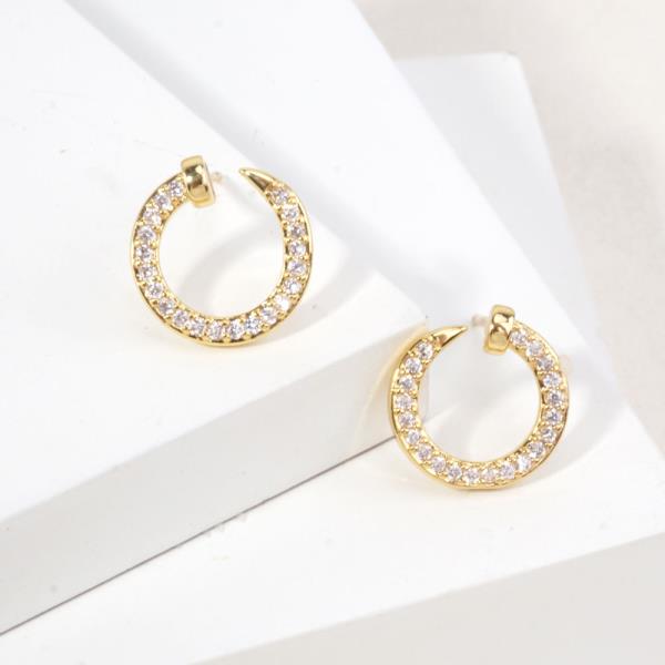 14K GOLD WHITE GOLD DIPPED OPEN CIRCLE PAVE EARRINGS