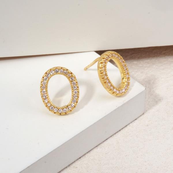 14K GOLD WHITE GOLD DIPPED CZ OVAL FRAME STUD EARRINGS