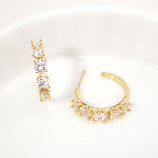 14K GOLD WHITE GOLD DIPPED GLAM CZ STATEMENT HOOPS