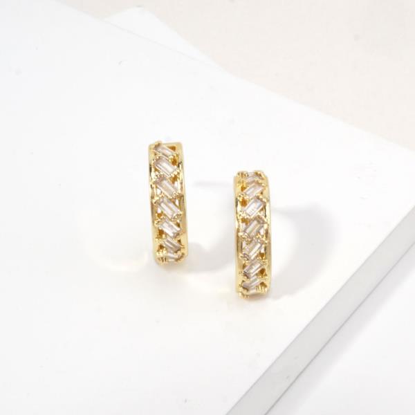 14K GOLD DIPPED LUXURY BAGUETTE HOOP EARRINGS