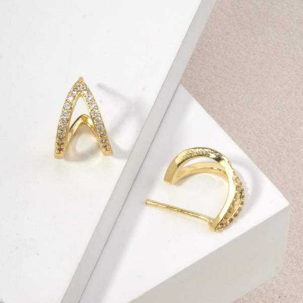 14K GOLD DIPPED CHEVRON CZ HUGGIE EARRINGS