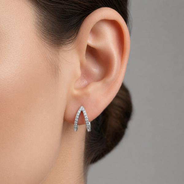 14K GOLD DIPPED CHEVRON CZ HUGGIE EARRINGS
