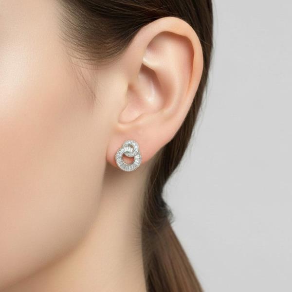 14K GOLD WHITE GOLD DIPPED CZ SWIRL STUD EARRING