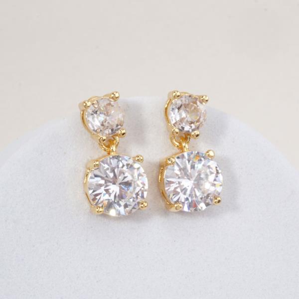 14K GOLD WHITE GOLD DIPPED DOUBLE ROUND CZ DROP EARRINGS