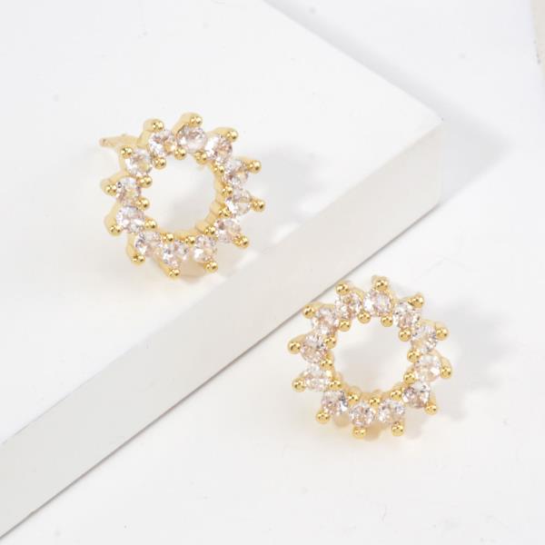 14K GOLD/ WHITE GOLD DIPPED CZ OPEN CIRCLE STUD EARRINGS