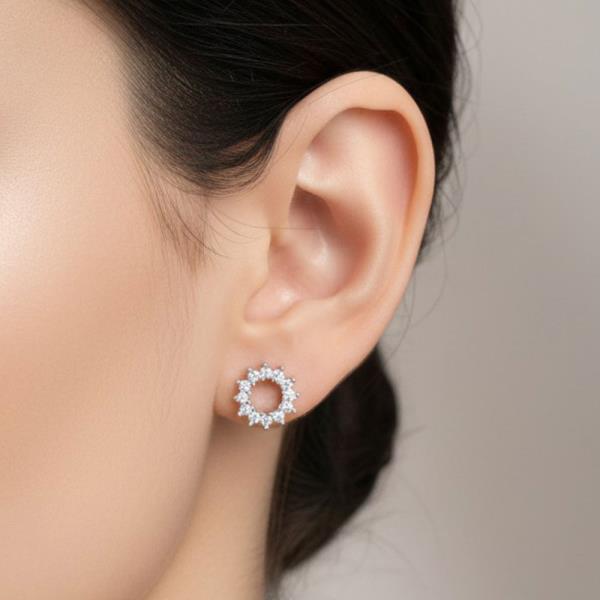 14K GOLD/ WHITE GOLD DIPPED CZ OPEN CIRCLE STUD EARRINGS
