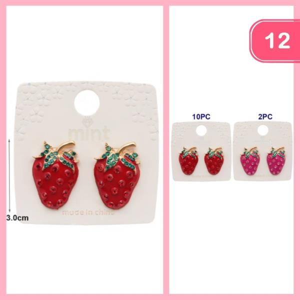 RHINESTONE STRAWBERRY POST EARRING (12 UNITS)