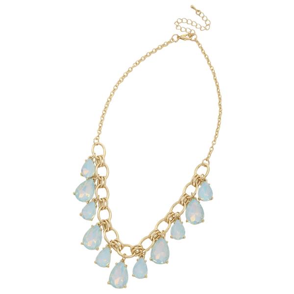 MULTI CRYSTAL DANGLE CHAIN LINK NECKLACE