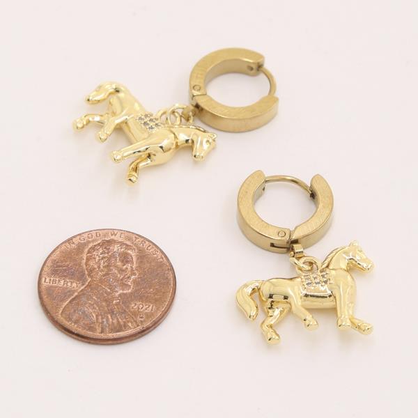 HORSE CHARM DANGLING HUGGIE HOOP EARRING