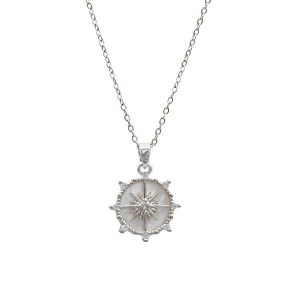 SUNBURST STAINLESS STEEL PENDANT NECKLACE