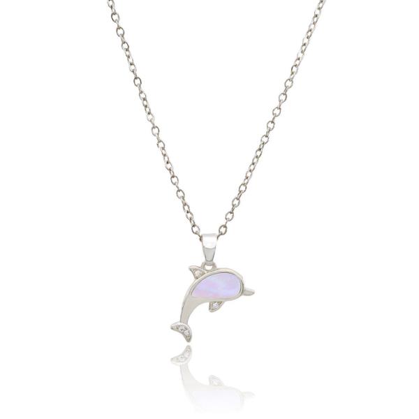 DOLPHIN MOP PENDANT STAINLESS STEEL NECKLACE