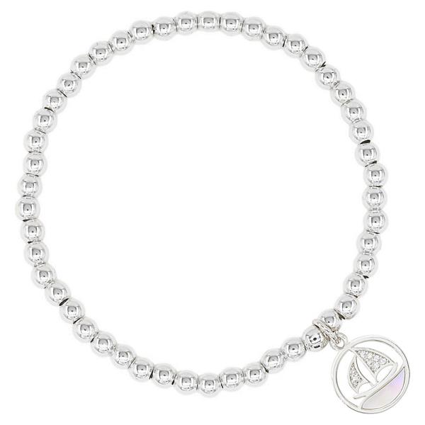 SAILBOAT PENDANT STAINLESS STEEL BALL STRETCH BRACELET