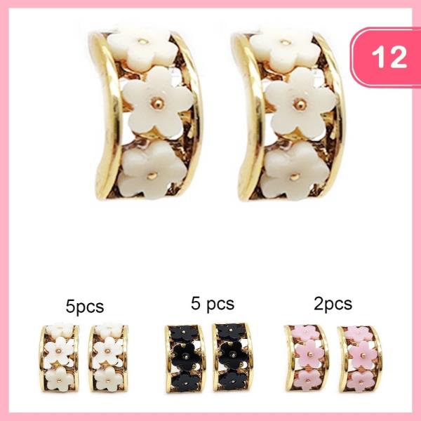 FLOWER DESIGN HOOP EARRINGS (12 UNITS)