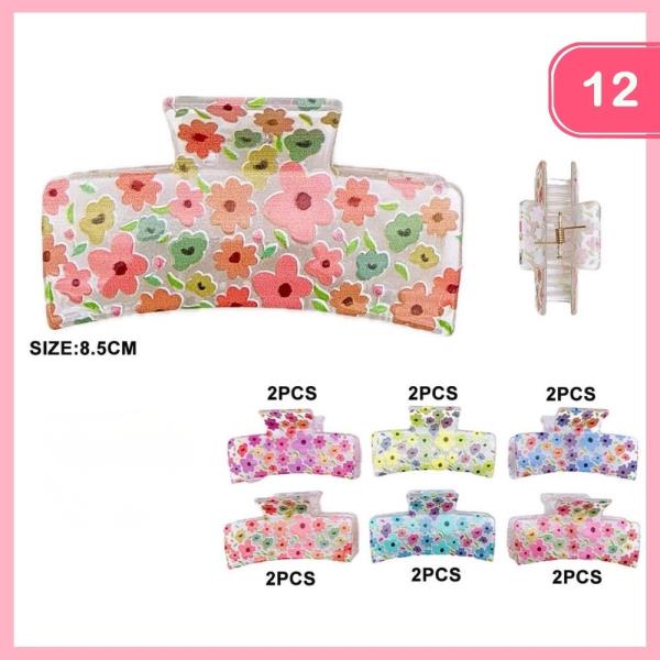 FLOWER PRINT HAIR CLAW CLIP (12 UNITS)