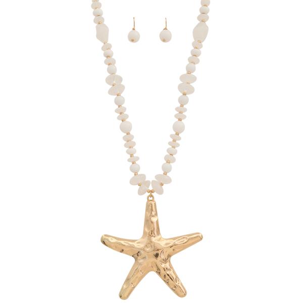 STARFISH METAL PENDANT BEADED NECKLACE EARRING SET