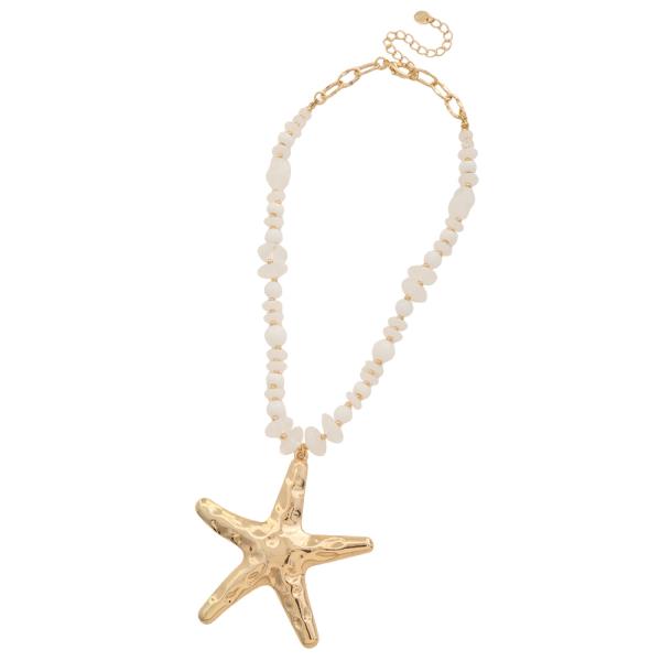 STARFISH METAL PENDANT BEADED NECKLACE EARRING SET