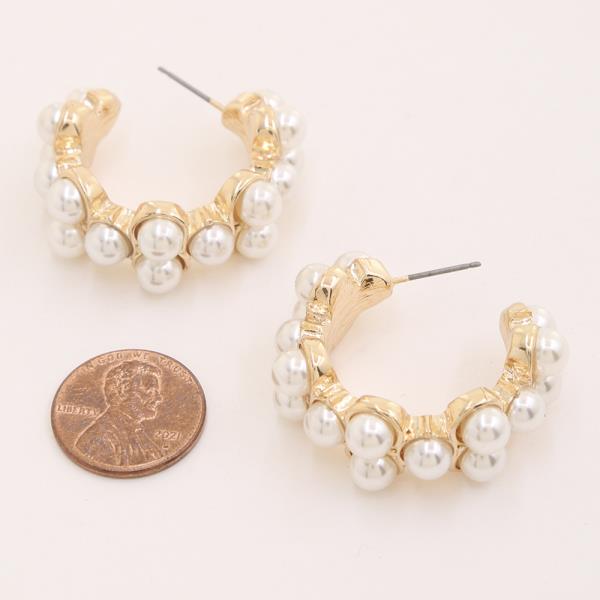 PEARL STUD TEXTURED OPEN HOOP EARRING