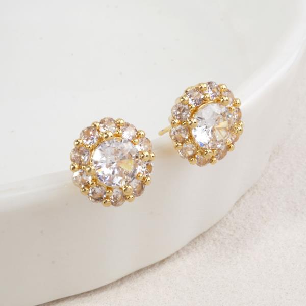14K GOLD / WHITE GOLD DIPPED DAINTY ROUND CZ CLUSTER STUDS