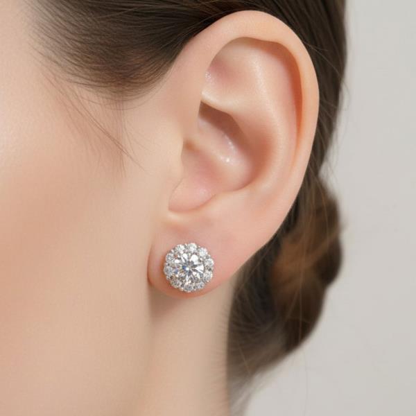 14K GOLD / WHITE GOLD DIPPED DAINTY ROUND CZ CLUSTER STUDS