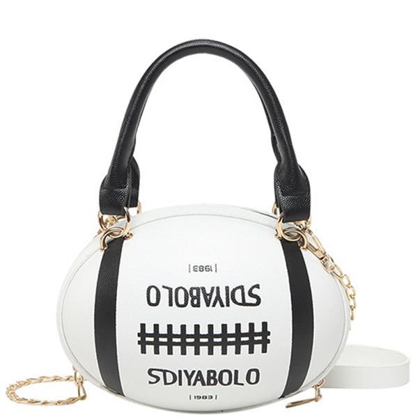 FOOTBALL ROUNDED SHAPE DESIGN TOP HANDLE CROSSBODY BAG