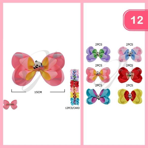 RIBBON HAIR BOW W/PANDA (12 UNITS)