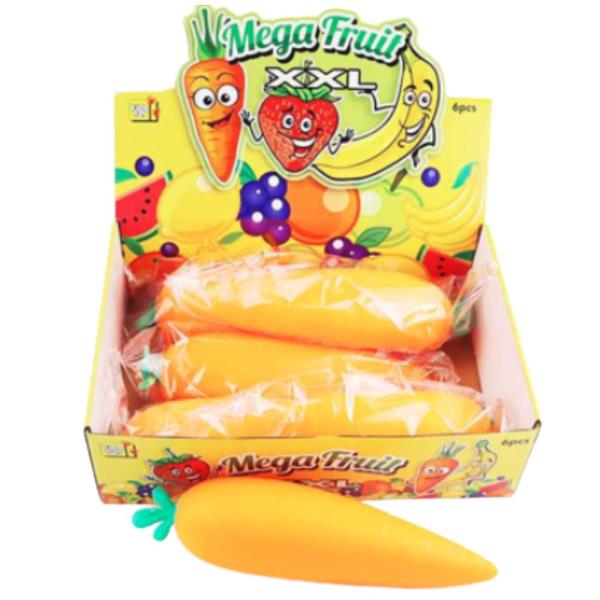 ETA-7/10 34 CM MEGA FRUIT XXL CARROT SQUISHY SQUEEZE TOY (6 UNITS)