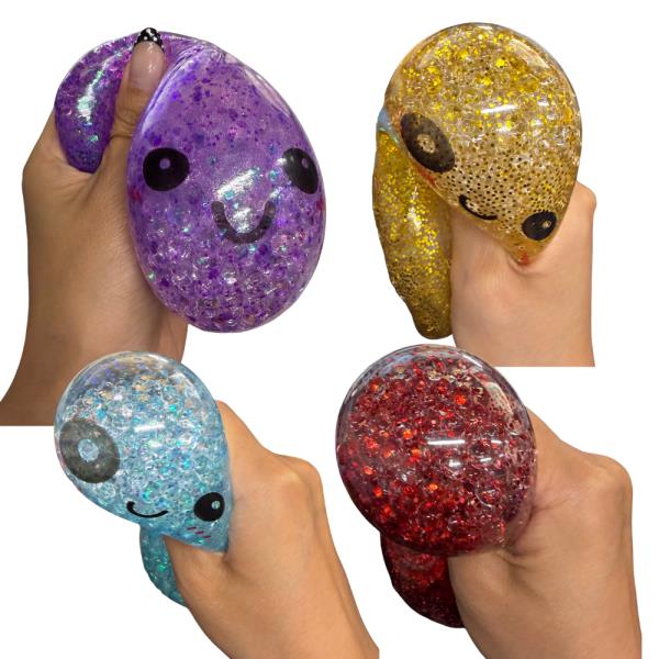 8.5 CM GLITTER BALL DUMPLING SQUISHY SQUEEZE TOY (12 UNITS)