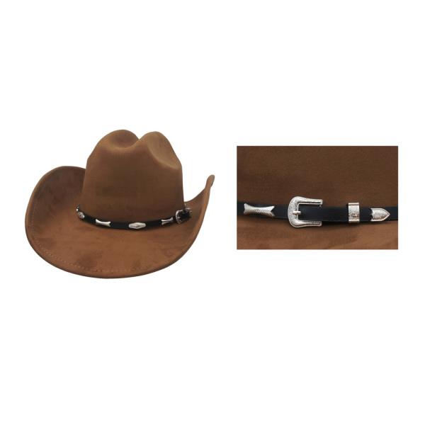 CONCHO ACCENT WESTERN BUCKLE BANDED MICROSUEDE COWBOY HAT