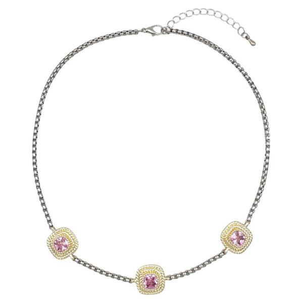 TWO TOWN ROSE CZ BOX NECKLACE