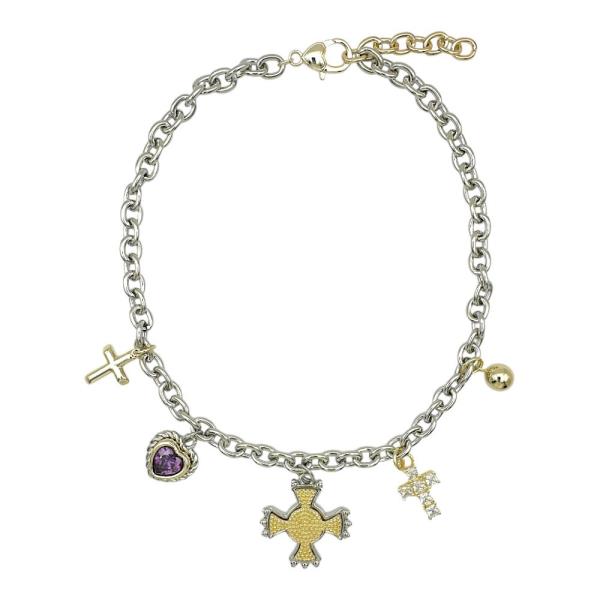 TWO TONE CZ CROSS CHARM NECKLACE