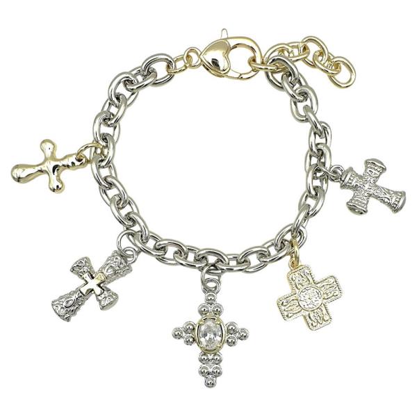 CZ CLEAR CROSS CHARM BRACELET