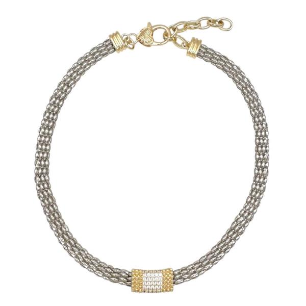 TWO TONE POPCORN PAVE BAR CZ NECKLACE