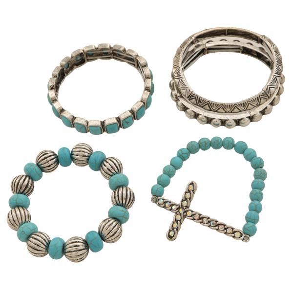 WESTERN CROSS BEAD STRETCH MULTI BRACELET SET