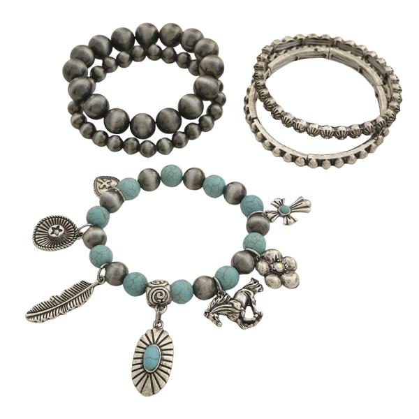 WESTERN CHARM BEAD STRETCH MULTI BRACELET SET