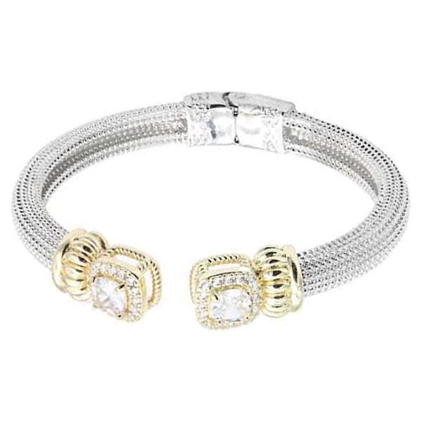 14LK GOLD PLATED TWO TONE CZ CUFF BRACELET