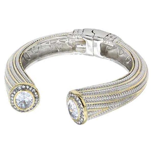 14K GOLD PLATED TWO TONE CLEAR CZ BUFF BRACELET