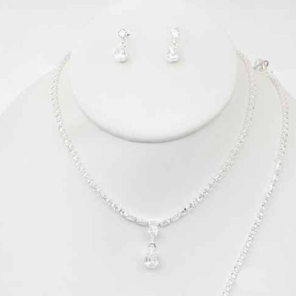 CZ STONE DROP NECKLACE EARRING BRACELET SET