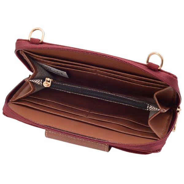 COLOR NYLON TEXTURED ZIPPER WALLET W STRAP