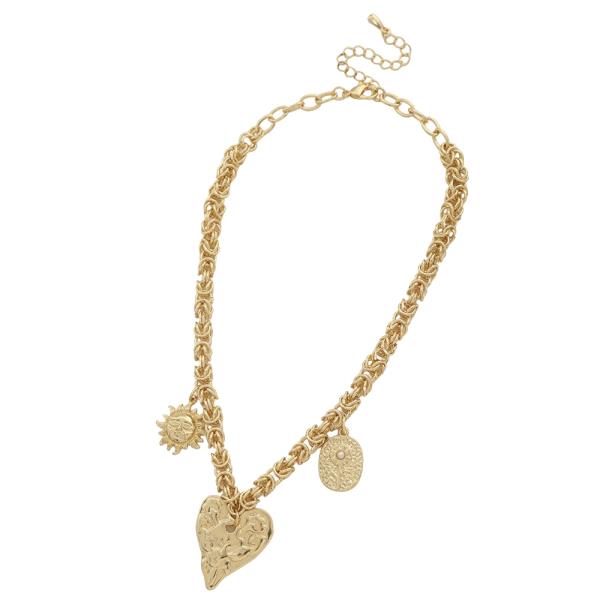 HEART TEXTURED PENDANT CHARM CHAIN NECKLACE