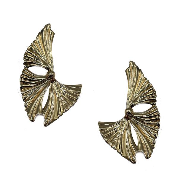 GOLD LARGE LONG LEAF STATEMENT EARRING