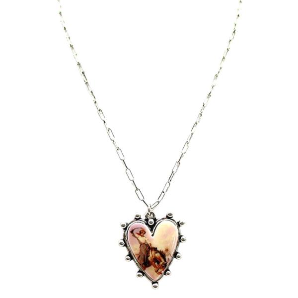 WESTERN THEME PRINT HEART NECKLACE