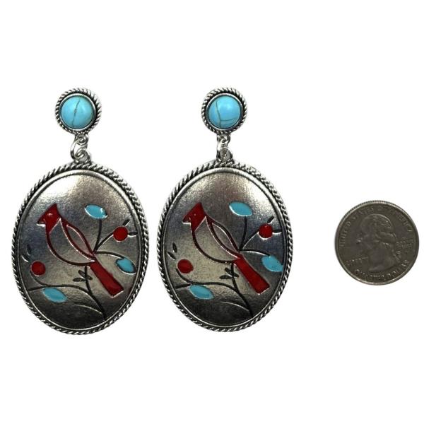 WESTERN OVAL CARDINAL EARRING