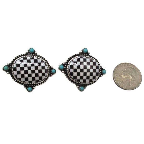 WESTERN OVAL CHECKER TQ EARRING
