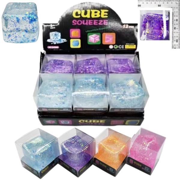 GLITTER CUBE SQUISHY SQUEEZE TOY (12 UNITS)