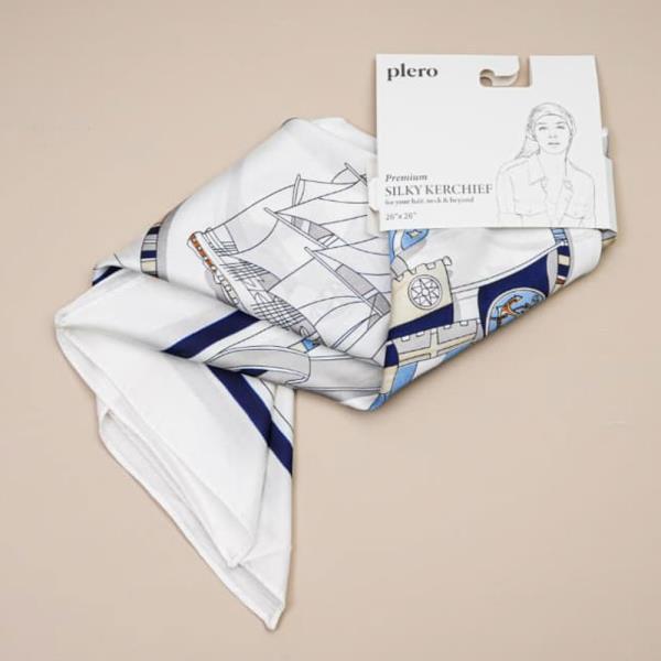 NAUTICAL STRIPE SILKY BANDANA SQUARE NECK SCARF