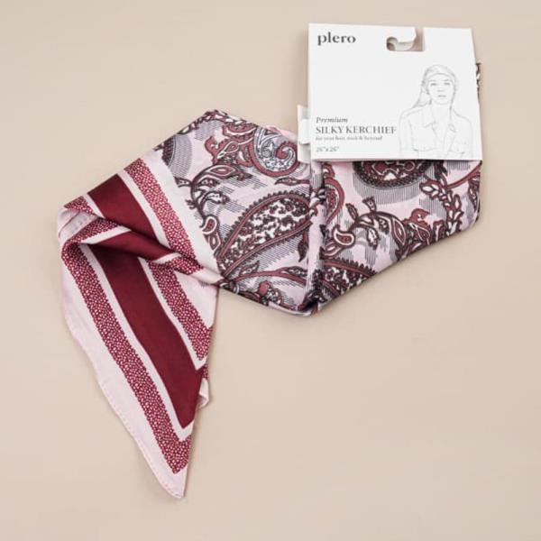 PAISLEY STRIPE BORDER SILKY BANDANA SQUARE NECK SCARF