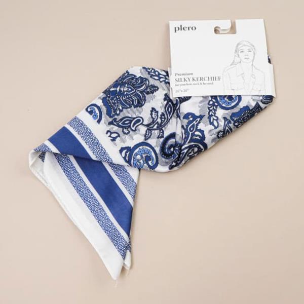 STRIPE FLORAL SILKY BANDANA SQUARE NECK SCARF